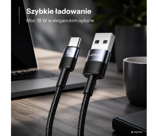 USAMS Kabel USB na USB-C 3A 1,2m Fast Charging stalowy 30 szt, - 1569008 - zdjęcie 2